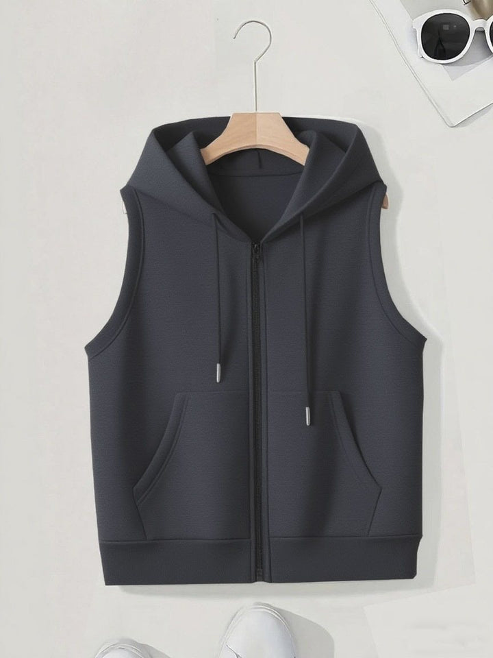 Women's Sleeveless Zip Hoodie Vest made of soft sweat with kangaroo pockets Mune Fashion