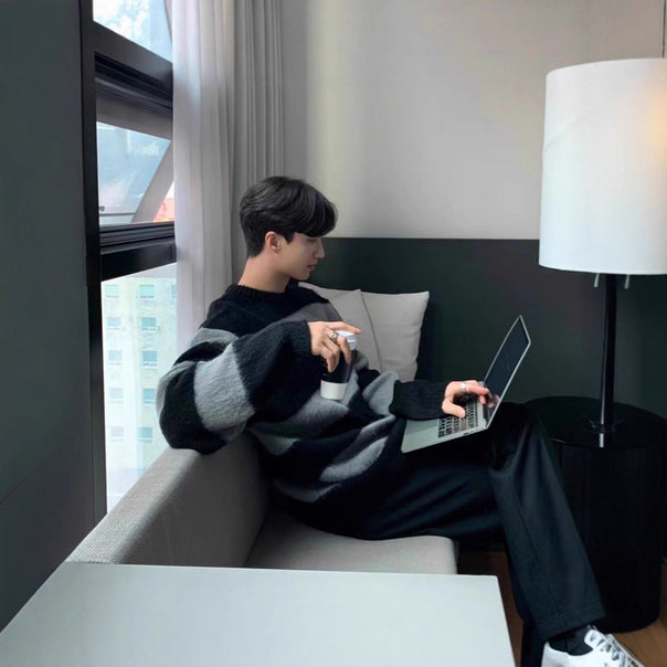 Men's Casual Striped Knit Sweater Mune Fashion