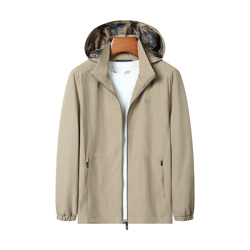 Men's Lightweight Hooded Shell Jacket with Water-Repellent Microfiber and Concealed Zipper Pockets Mune Fashion
