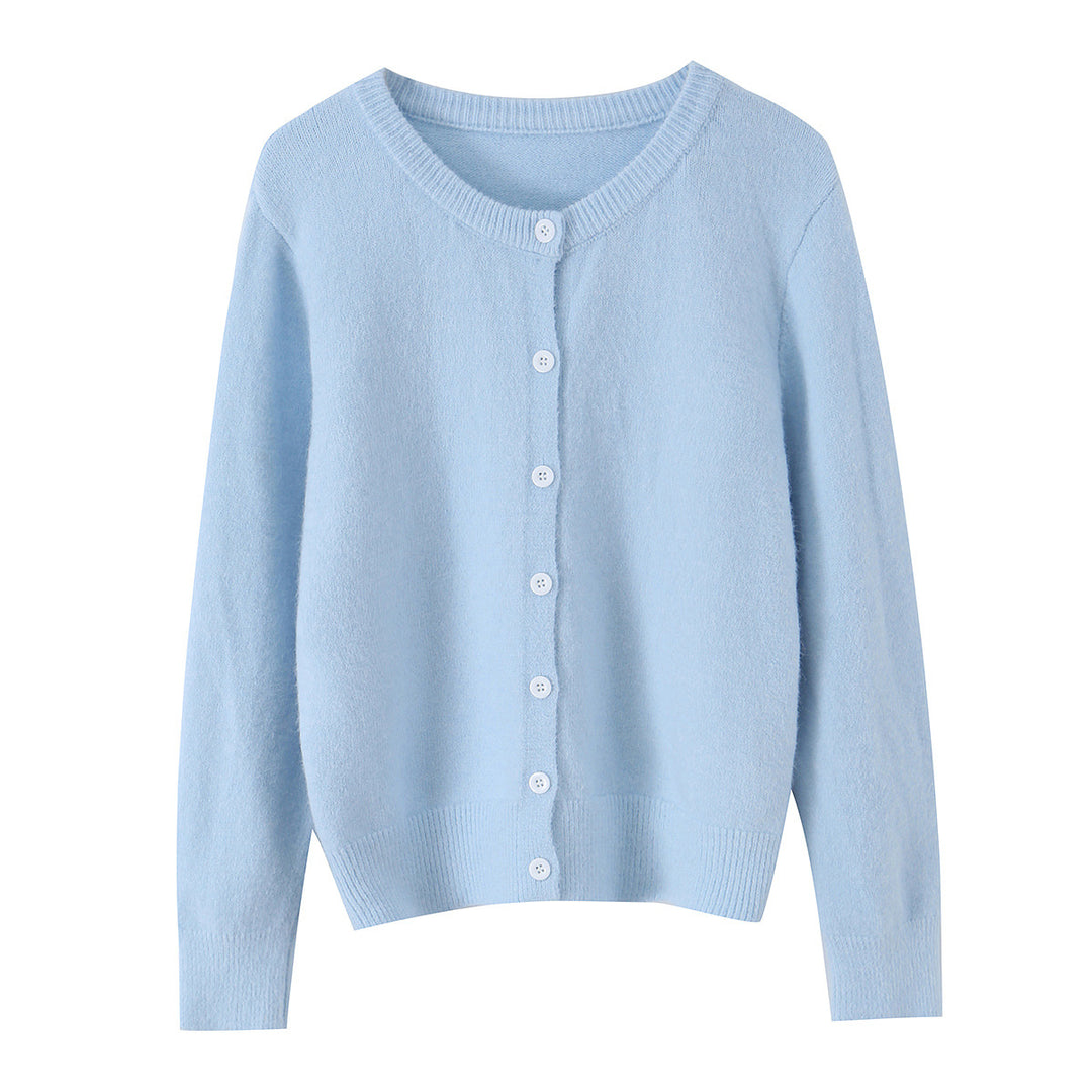 Women's fine-knit cardigan with round neck and continuous button placket Mune Fashion