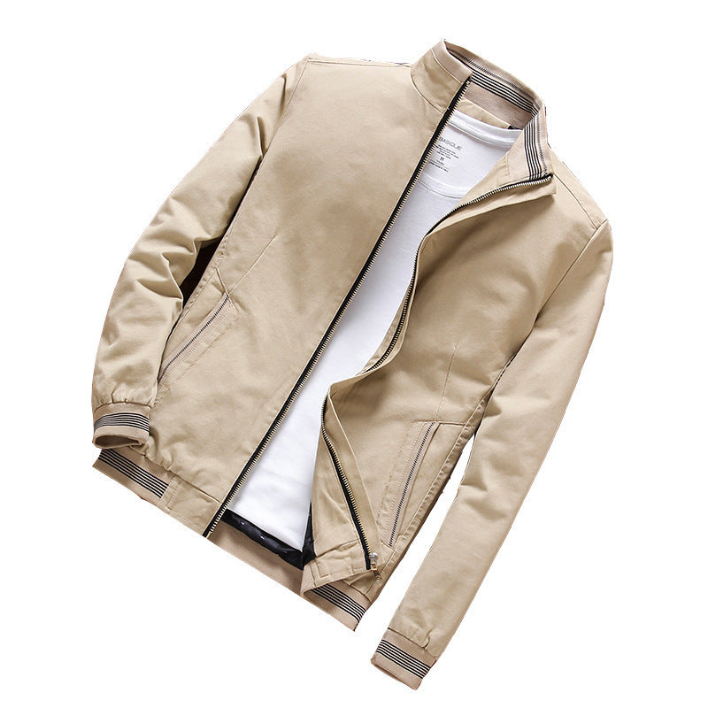 Men's sporty transitional jacket in Harrington style with striped cuffs and two-way zipper Mune Fashion