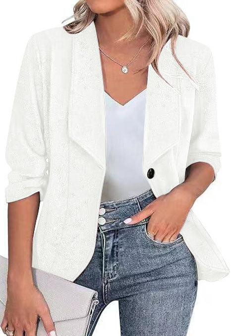 Women's Elegant Glitter Blazer with Waterfall Lapel, Tailored Fit and 3/4 Sleeves Mune Fashion
