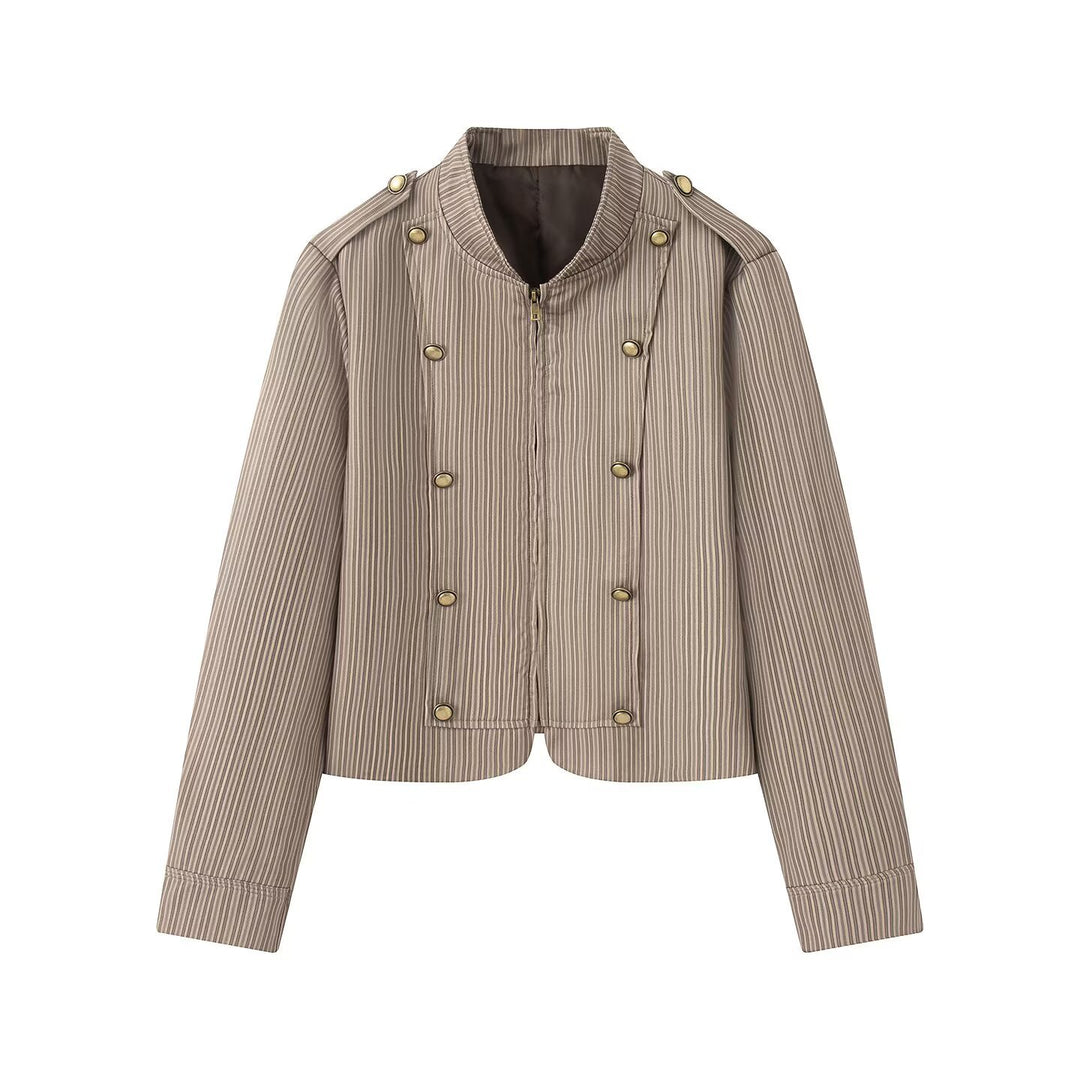 Women's short jacket in military style with stand-up collar and decorative button row Mune Fashion