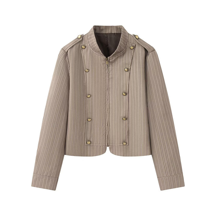 Women's short jacket in military style with stand-up collar and decorative button row Mune Fashion