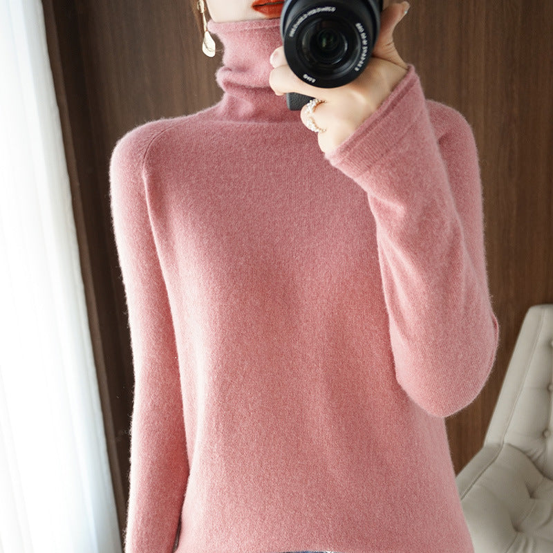 Women's Soft Roll Neck Sweater in Cashmere-Look with Thumb Hole and Fitted Silhouette Mune Fashion