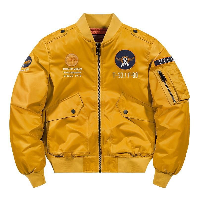 Men's aviator bomber jacket in military style with quilted thermal lining and shoulder patches Mune Fashion