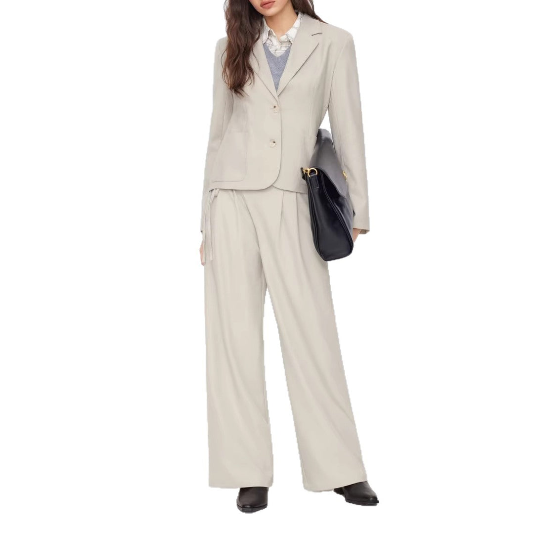 Women's Wide Pinstripe Pants with Wrap Waist Drune