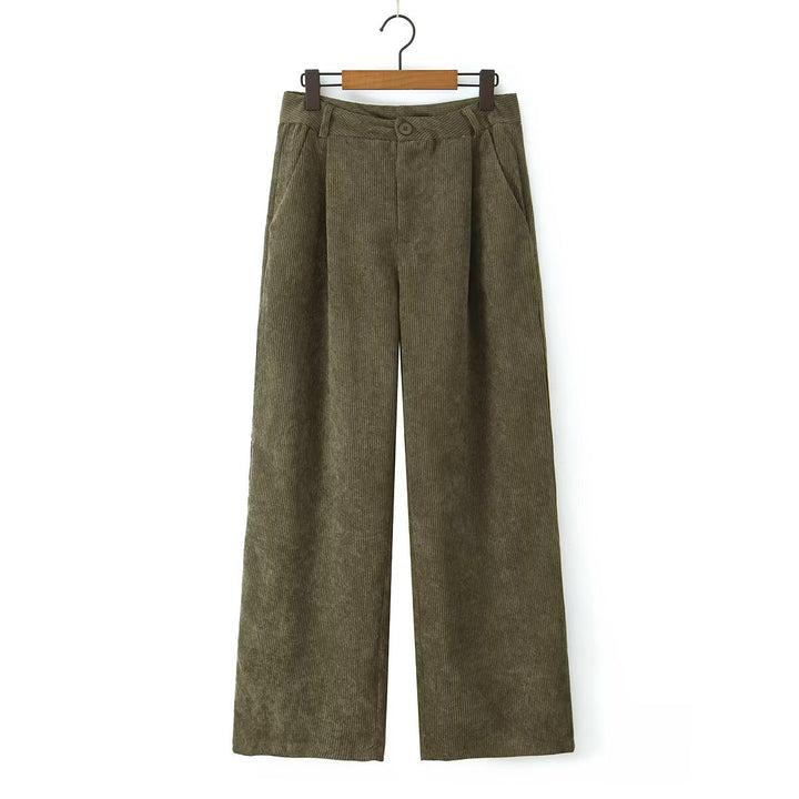 Women High-Waisted Cord Pants with Wide Leg and Pleats Mune Fashion
