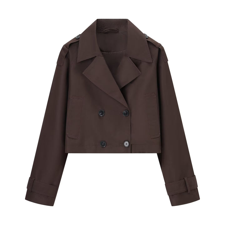 Ladies nan short-cut trench coat with double button placket and shoulder epaulettes Mune Fashion