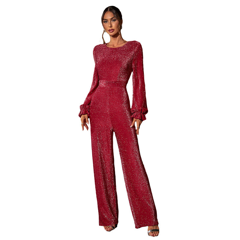 Ladies Sparkling Jumpsuit with Ruffle Details Mune Fashion