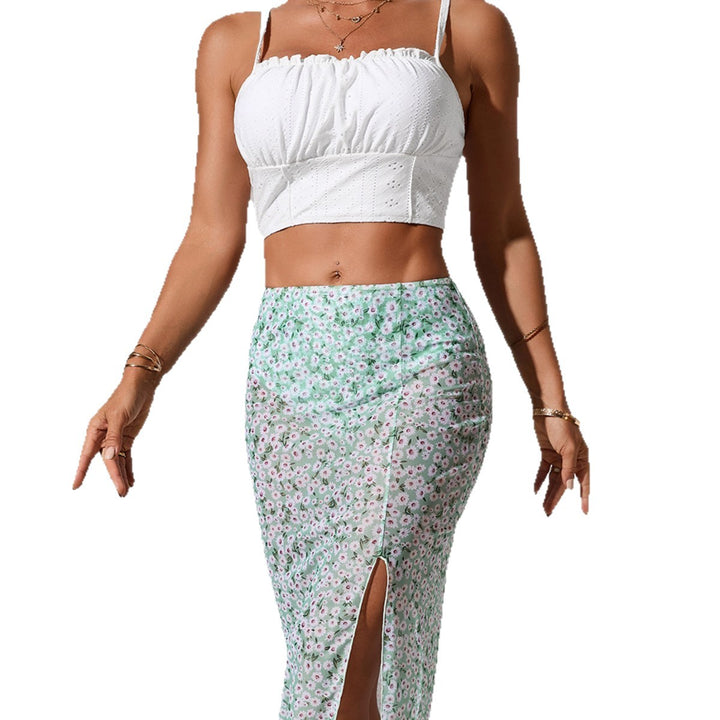 Women Crop Top and Flower Skirt Set Mune Fashion