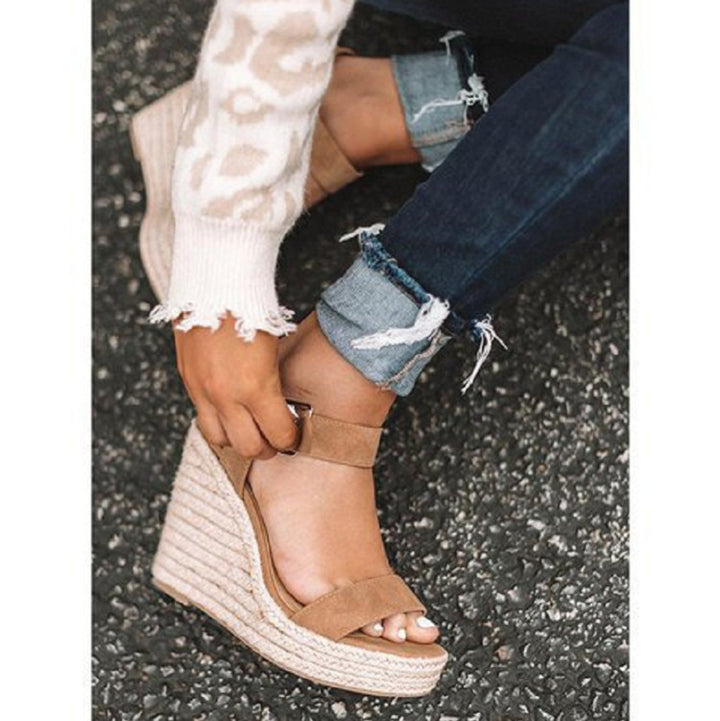 Damen Keil-Sandaletten mit Jute-Plateau und verstellbarem Knöchelriemen Mune Fashion