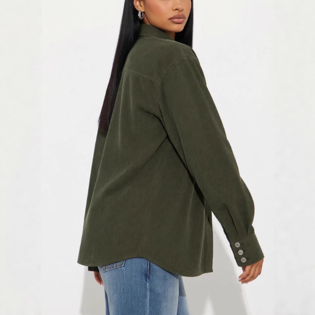 Women’s Cord Overshirt in Relaxed Fit with Patch Chest Pockets and Button Placket Mune Fashion
