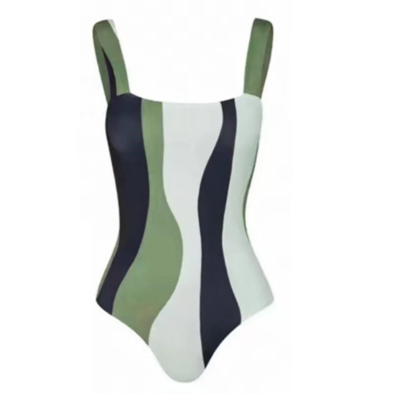 Women's One-Piece Swimsuit with Modern Wave Pattern Mune Fashion