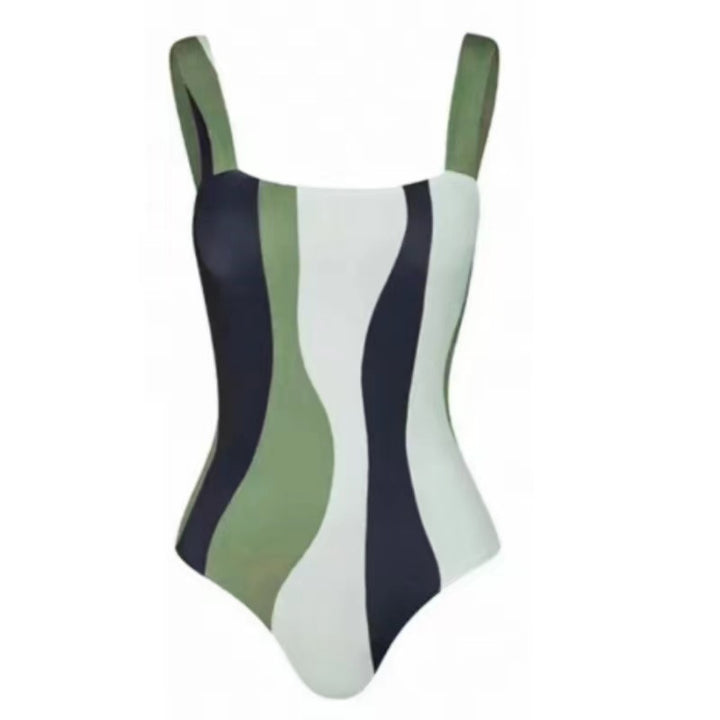 Women's One-Piece Swimsuit with Modern Wave Pattern Mune Fashion