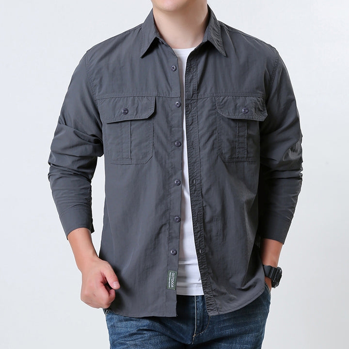 Men's light outdoor shirt jacket with double flap pockets, button-down front and breathable technical fabric Mune Fashion