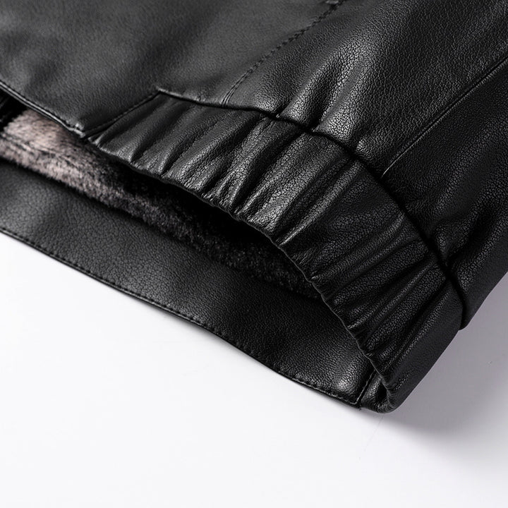Men's Smooth Faux Leather Jacket with Hidden Zipper and Shirt Collar Mune Fashion