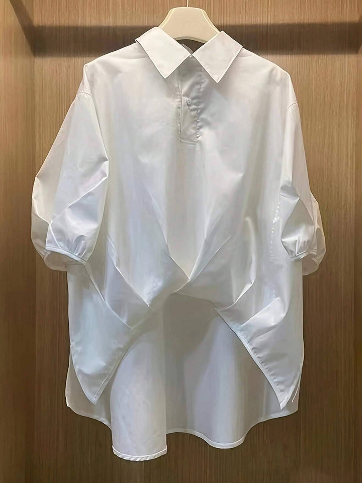 Women's Oversized Blouse with Dramatic Draped Back and Puff Sleeves Mune Fashion