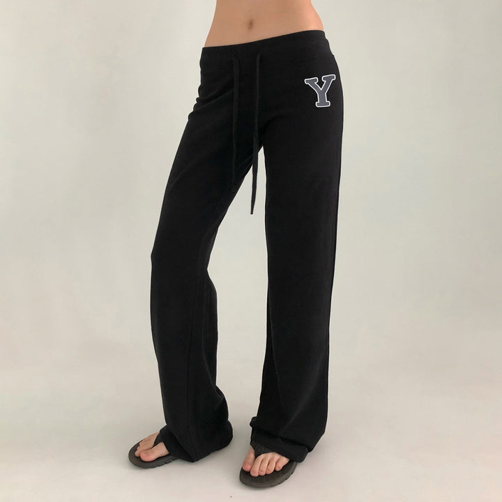 Women Soft High-Waist Lounge Pants with Wide Leg, Drawstring and Subtle Brand Embroidery Mune Fashion