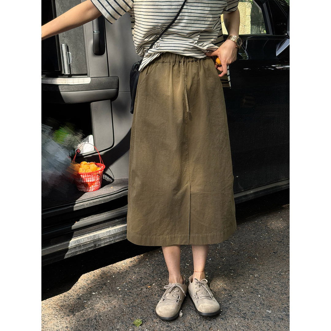 Women's Stylish Midi Skirt with Elastic Waistband and Pockets Mune Fashion