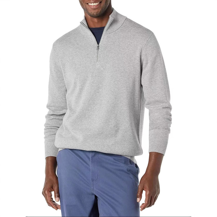 Men's fine knit troyer with half zipper, slim silhouette and contrasting stand-up collar Mune Fashion