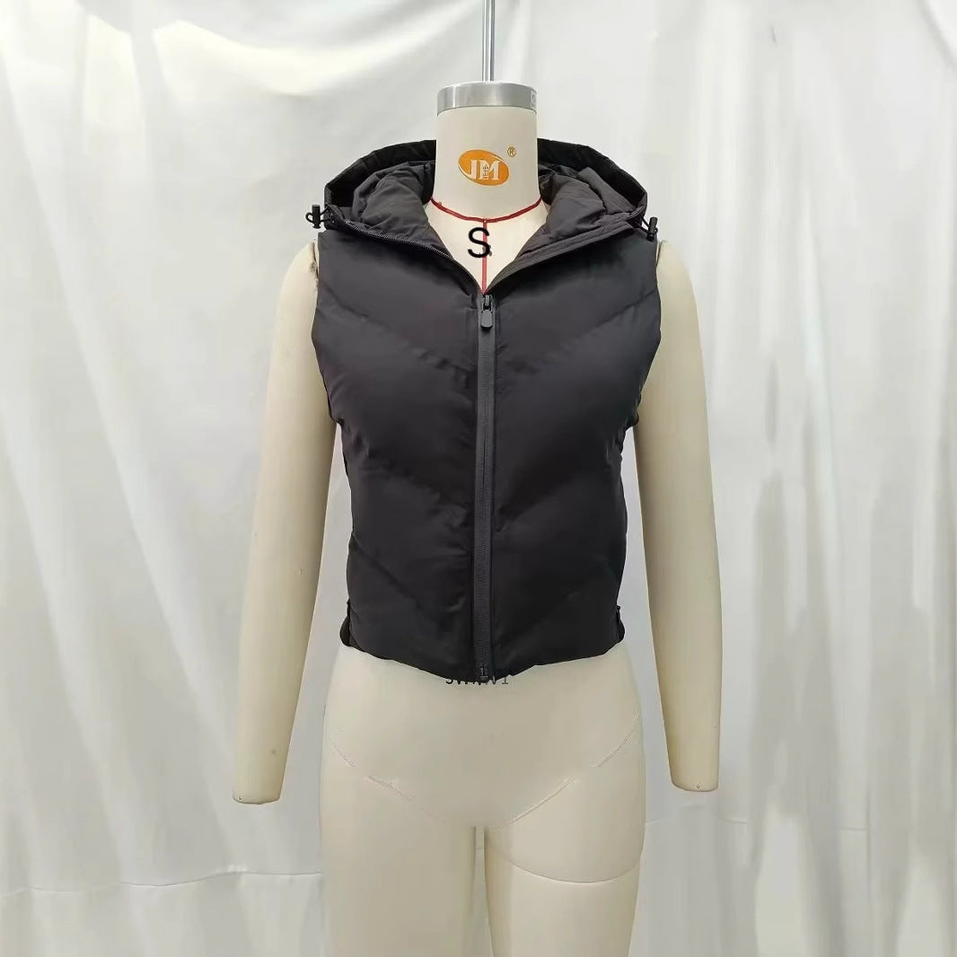 Unisex padded quilted vest with hood and side drawstring inserts Mune Fashion
