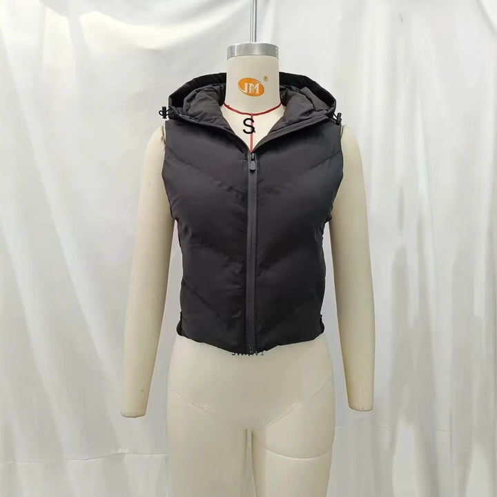 Unisex padded quilted vest with hood and side drawstring inserts Mune Fashion