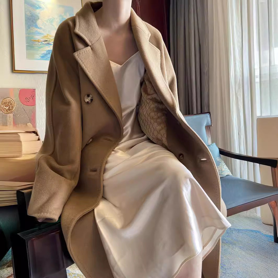 Women's Elegant Double-breasted Wool Coat Mune Fashion