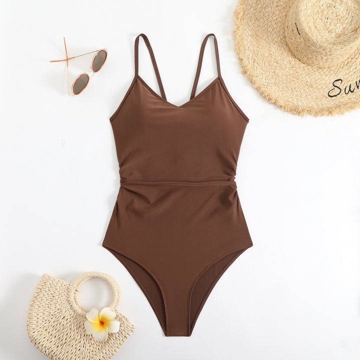 Women’s one-piece swimsuit with stylish ruched top and adjustable spaghetti straps Mune Fashion