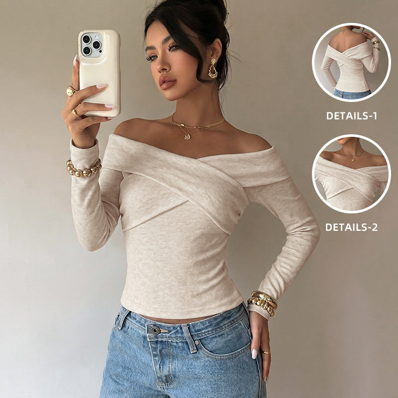 Women Elegant Top with Off-Shoulder Neckline Mune Fashion