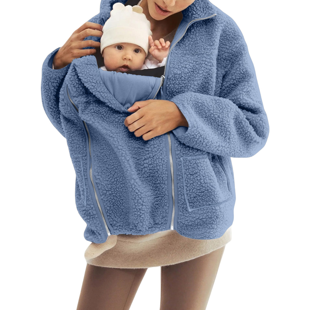 Women's oversized teddy fleece jacket with stand-up collar and full-length zipper Mune Fashion
