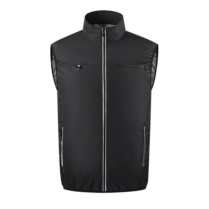 Men's lightweight short sleeve vest with stand-up collar, water-repellent nylon blend and zippered pockets Mune Fashion