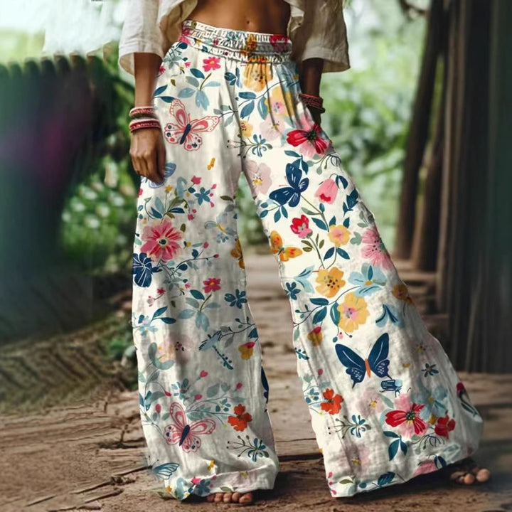Women's Loose Summer Pants with Colorful Flower and Butterfly Print Mune Fashion