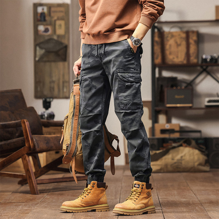 Men's Military-Style Cargo Jogger made of cotton blend with elastic drawstring waistband and modular flap pockets Mune Fashion