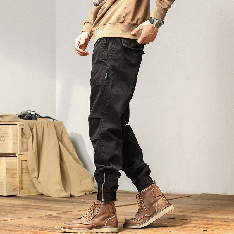 Men's Relaxed-Fit Canvas Cargo Jogger with elastic drawstring waistband, patch front pockets and zipper cuffs Mune Fashion