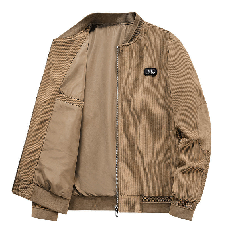Men's corduroy bomber jacket with zipper, elastic cuffs, and elbow patches Mune Fashion