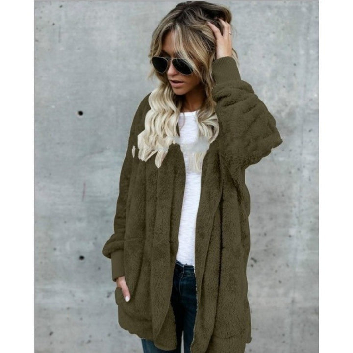 Women's Cozy Teddy Fleece Cardigan with Hood, Oversized Cut and Patch Pockets Mune Fashion