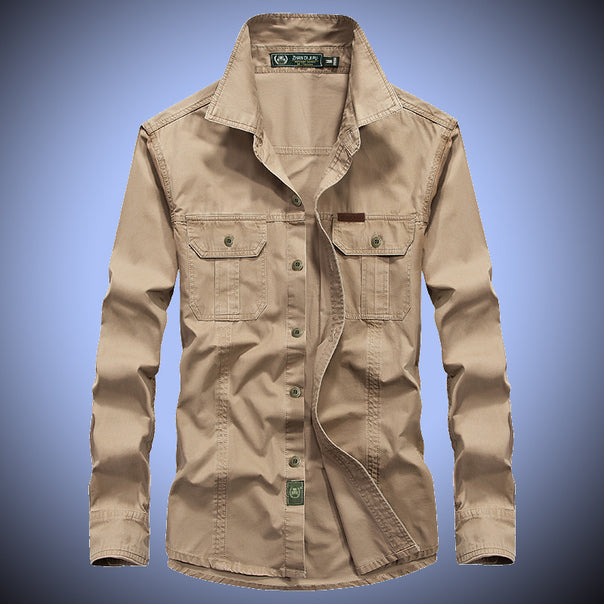 Men's rugged canvas overshirt with chest flap pockets, shirt collar, and utility details Mune Fashion