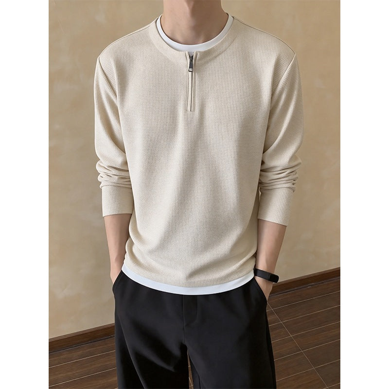 Men's Structured Long Sleeve Pullover with Half Zipper and Contrast Trim Mune Fashion