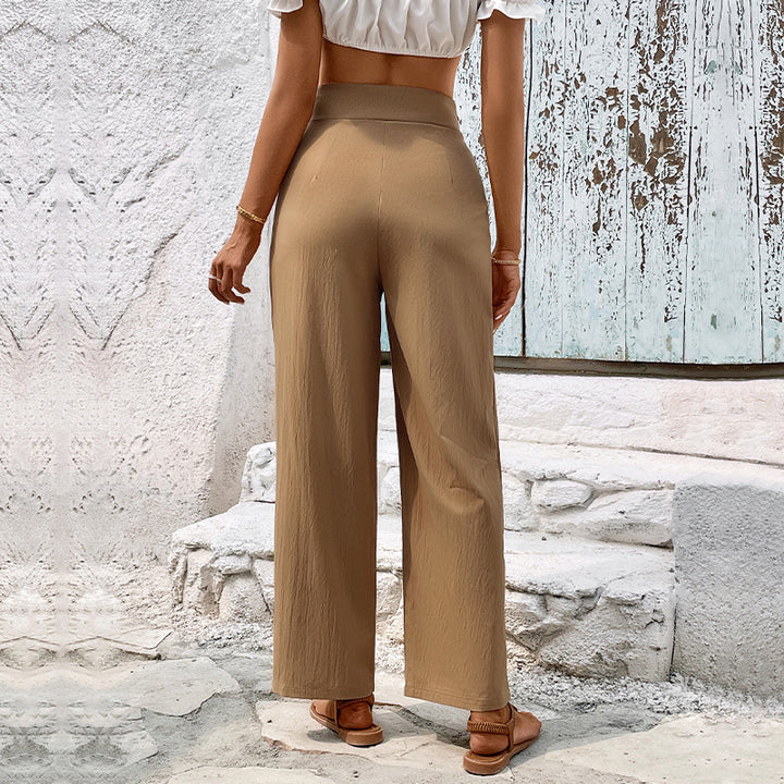 Women's High-Waist Palazzo Pants with V-shaped Waistband and Wide Leg Mune Fashion