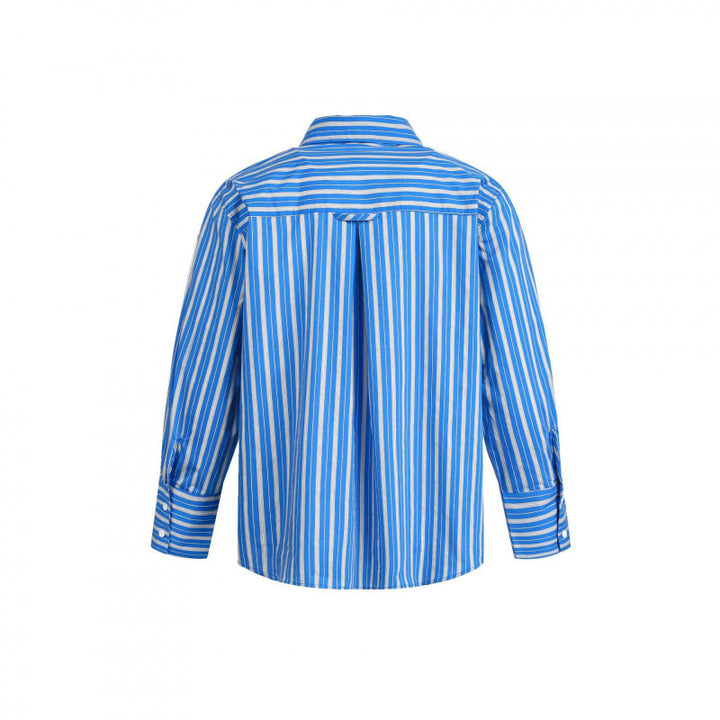 Women's Striped Oversized Blouse Shirt with Concealed Zipper and Chest Pocket Mune Fashion