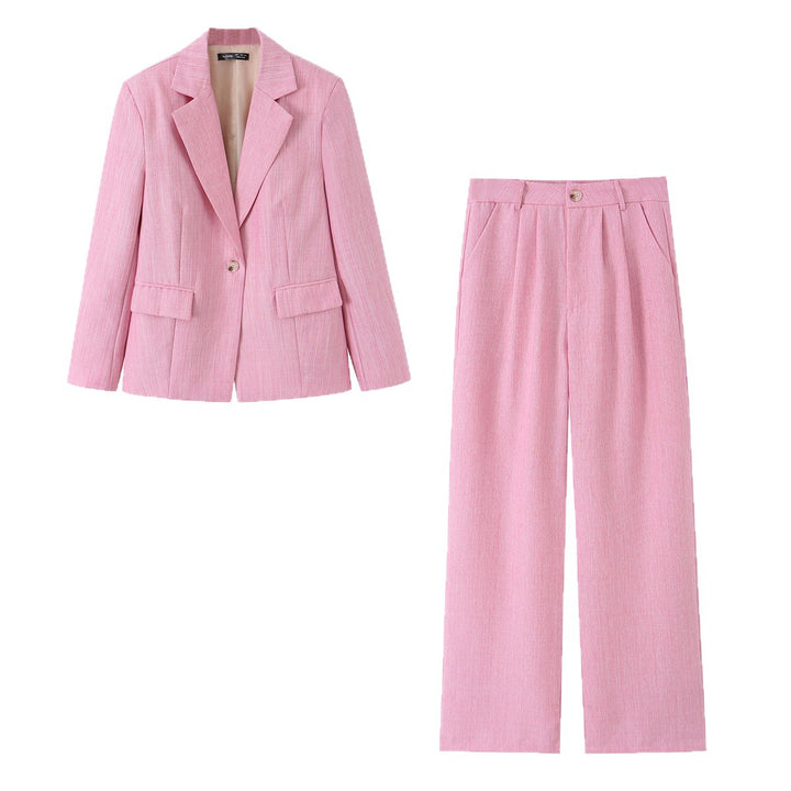 Women Two-Piece Short Blazer and High-Waisted Wide-Leg Pants Set Mune Fashion