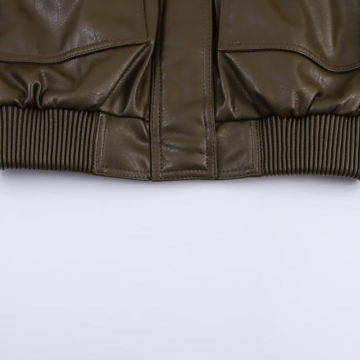 Women's 20+ tailored cropped leather-look bomber jacket with epaulettes Mune Fashion