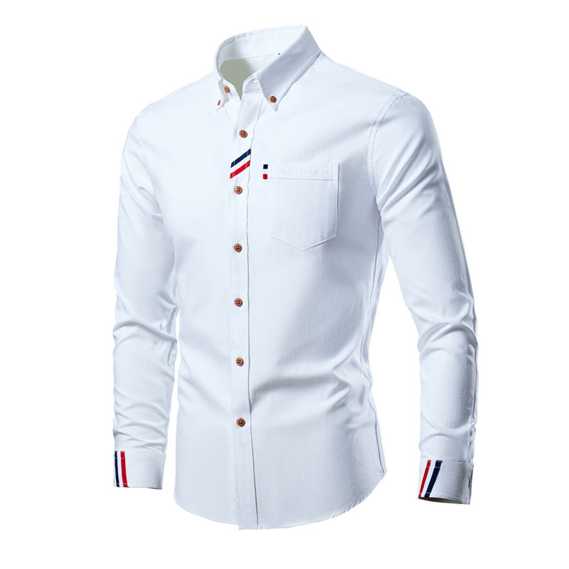Men's fitted button-down shirt with chest pocket, elastic cotton blend, and contrast stripe details Mune Fashion
