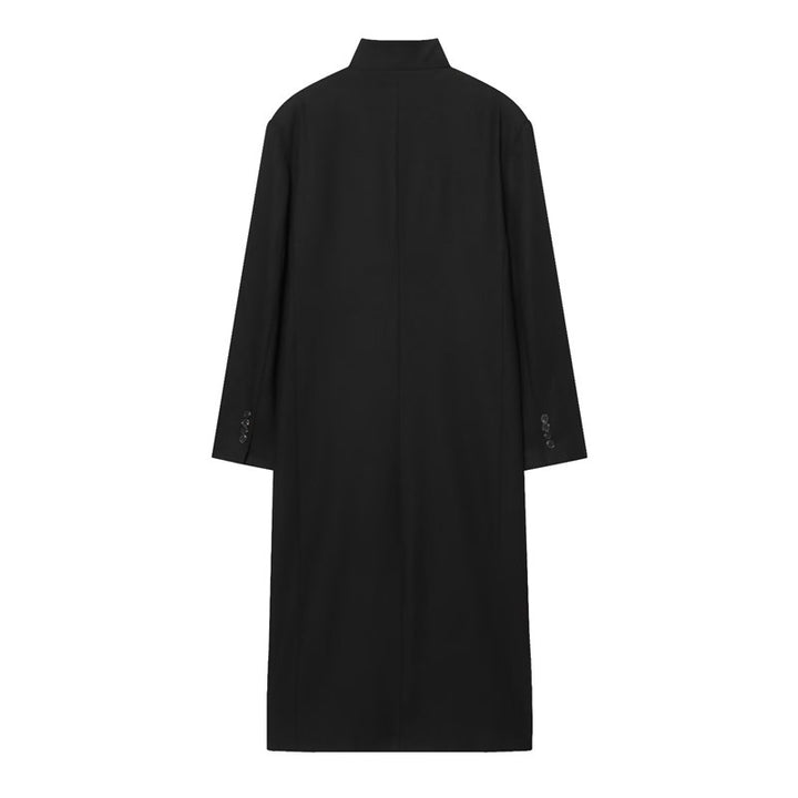 Women's Long Coat with Mandarin Collar, Minimalist Silhouette and Concealed Button Placket Mune Fashion