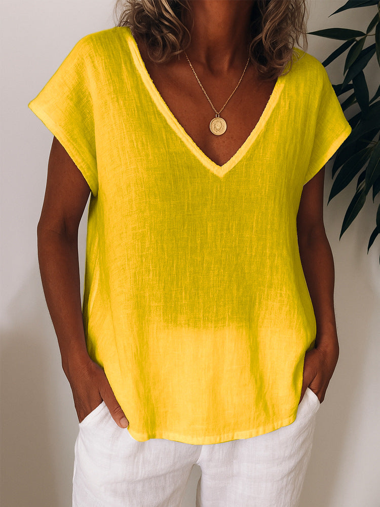 Women's Lightweight V-Neck Top Made of Linen Mune Fashion