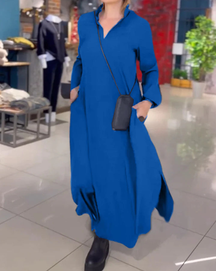 Women's loose maxi dress with side slits and patch pockets Mune Fashion
