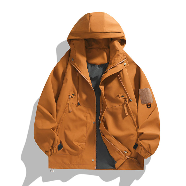 Men's breathable utility hoodie jacket with concealed zipper, multi pockets, and adjustable sleeve cuffs Mune Fashion