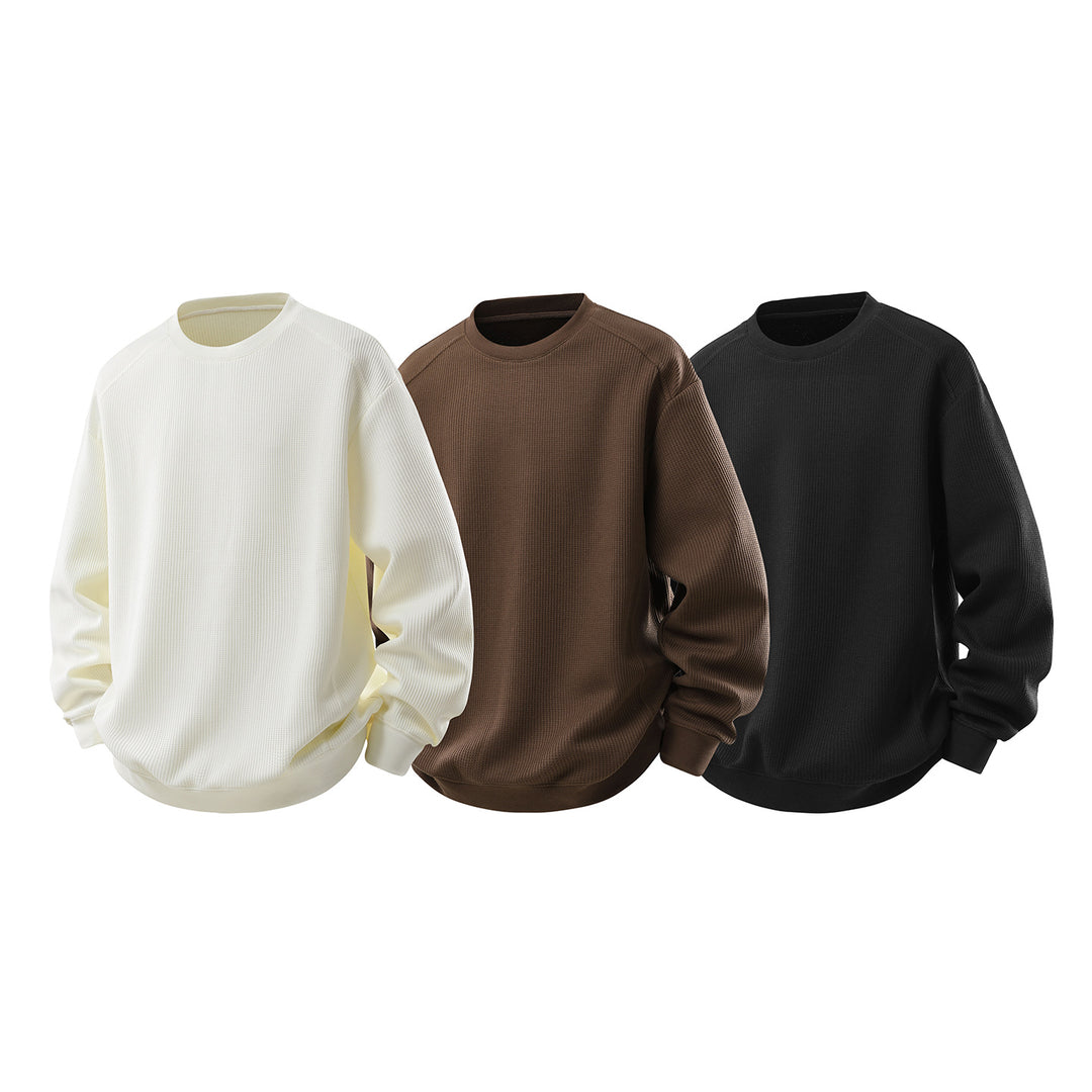 Men's waffle knit round neck sweatshirt with relaxed fit and ribbed cuffs Drune