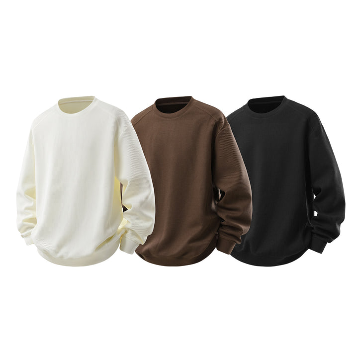 Men's waffle knit round neck sweatshirt with relaxed fit and ribbed cuffs Drune